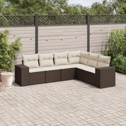 Salon de jardin avec coussins 6 pcs marron r&eacute;sine tress&eacute;e alsavelo