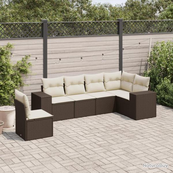 Salon de jardin avec coussins 6 pcs marron rsine tresse alsavelo