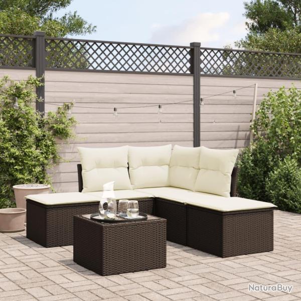 Salon de jardin avec coussins 6 pcs marron r�sine tress�e
