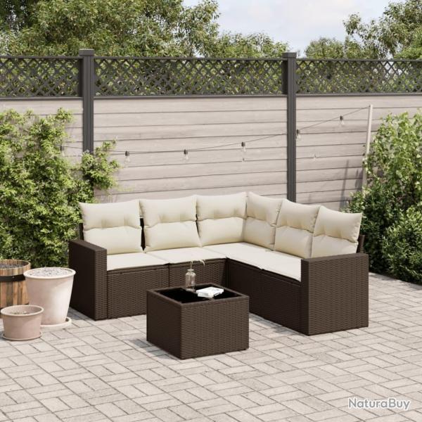 Salon de jardin avec coussins 6 pcs marron r�sine tress�e
