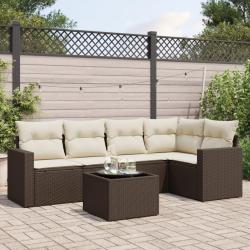 Salon de jardin avec coussins 6 pcs marron r&eacute;sine tress&eacute;e