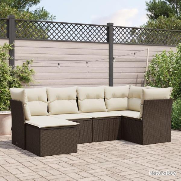 Salon de jardin avec coussins 6 pcs marron r�sine tress�e