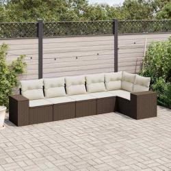 Salon de jardin avec coussins 6 pcs marron r&eacute;sine tress&eacute;e