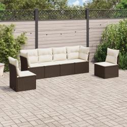 Salon de jardin avec coussins 6 pcs marron r&eacute;sine tress&eacute;e