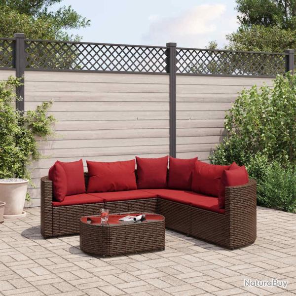 Salon de jardin avec coussins 6 pcs marron r�sine tress�e alsavelo