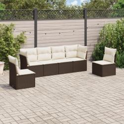 Salon de jardin avec coussins 6 pcs marron r&eacute;sine tress&eacute;e