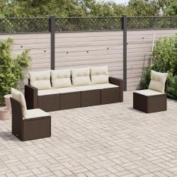 Salon de jardin avec coussins 6 pcs marron r&eacute;sine tress&eacute;e alsavelo