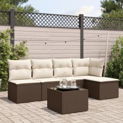 Salon de jardin avec coussins 6 pcs marron r&eacute;sine tress&eacute;e alsavelo