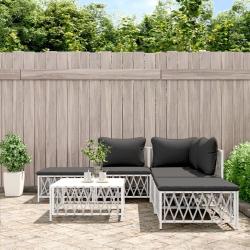 Salon de jardin avec coussins 6 pcs blanc acier