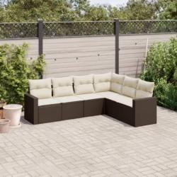 Salon de jardin avec coussins 6 pcs marron r&eacute;sine tress&eacute;e alsavelo