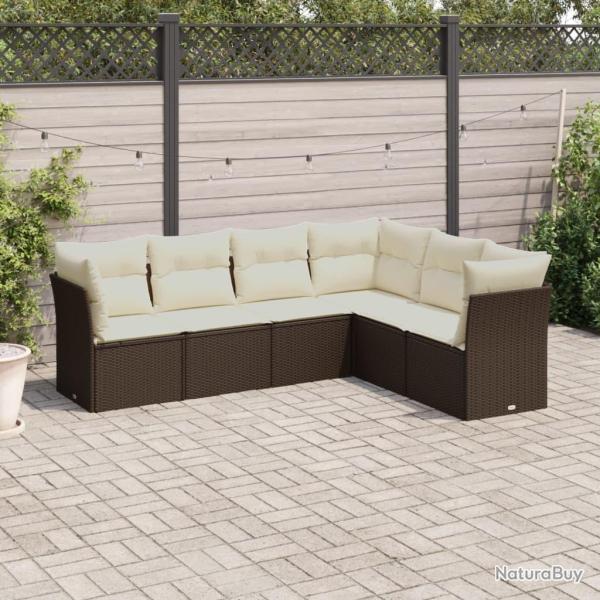 Salon de jardin avec coussins 6 pcs marron r�sine tress�e