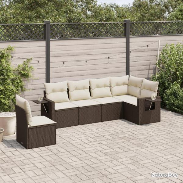 Salon de jardin avec coussins 6 pcs marron r�sine tress�e alsavelo