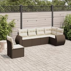 Salon de jardin avec coussins 6 pcs marron r&eacute;sine tress&eacute;e alsavelo