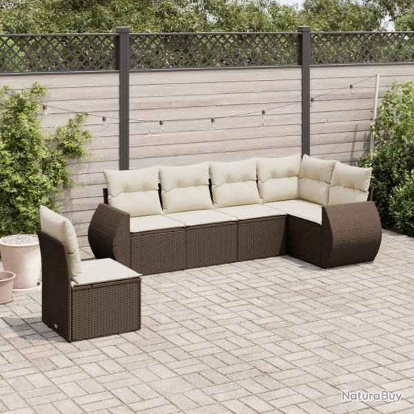 Salon de jardin avec coussins 6 pcs marron rsine tresse alsavelo