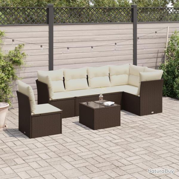 Salon de jardin avec coussins 6 pcs marron r�sine tress�e