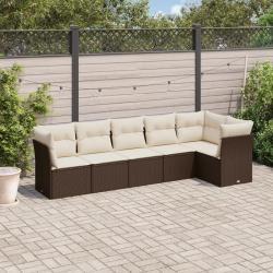 Salon de jardin avec coussins 6 pcs marron r&eacute;sine tress&eacute;e