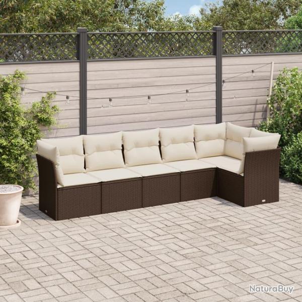 Salon de jardin avec coussins 6 pcs marron r�sine tress�e