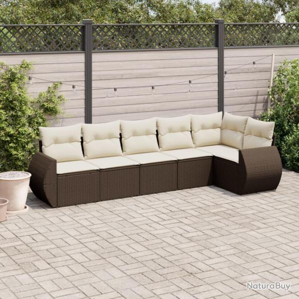 Salon de jardin avec coussins 6 pcs marron r�sine tress�e