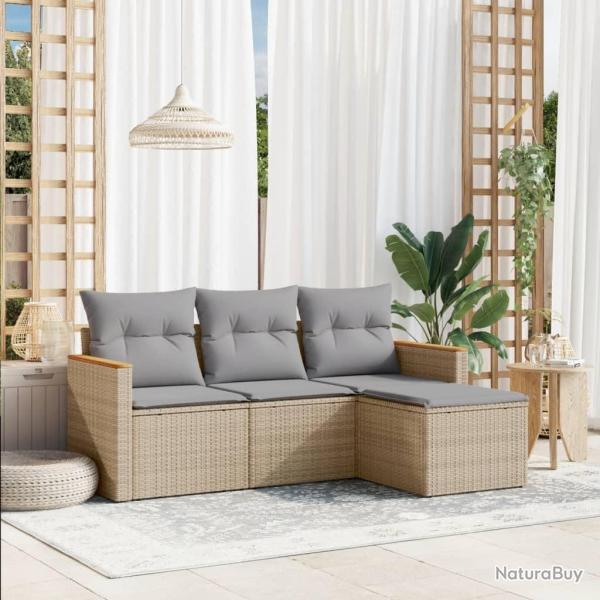 Salon de jardin avec coussins 4pcs m�lange beige r�sine tress�e