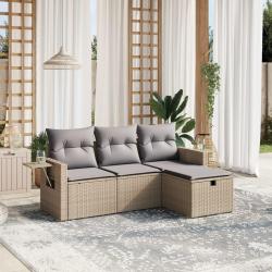 Salon de jardin avec coussins 4pcs m&eacute;lange beige r&eacute;sine tress&eacute;e
