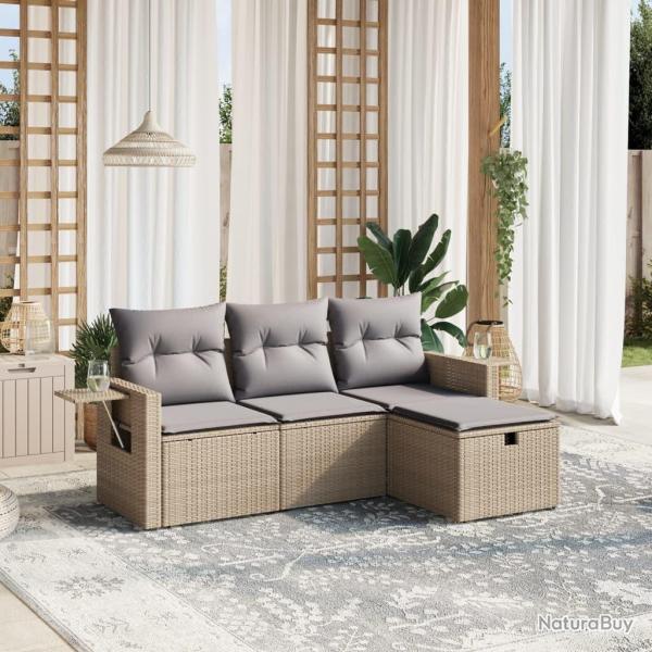 Salon de jardin avec coussins 4pcs m�lange beige r�sine tress�e