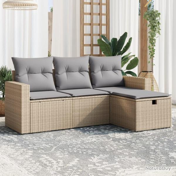 Salon de jardin avec coussins 4pcs mlange beige rsine tresse alsavelo