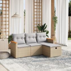 Salon de jardin avec coussins 4pcs m&eacute;lange beige r&eacute;sine tress&eacute;e