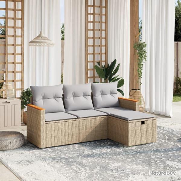 Salon de jardin avec coussins 4pcs m�lange beige r�sine tress�e
