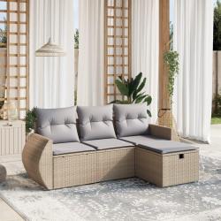 Salon de jardin avec coussins 4pcs m&eacute;lange beige r&eacute;sine tress&eacute;e