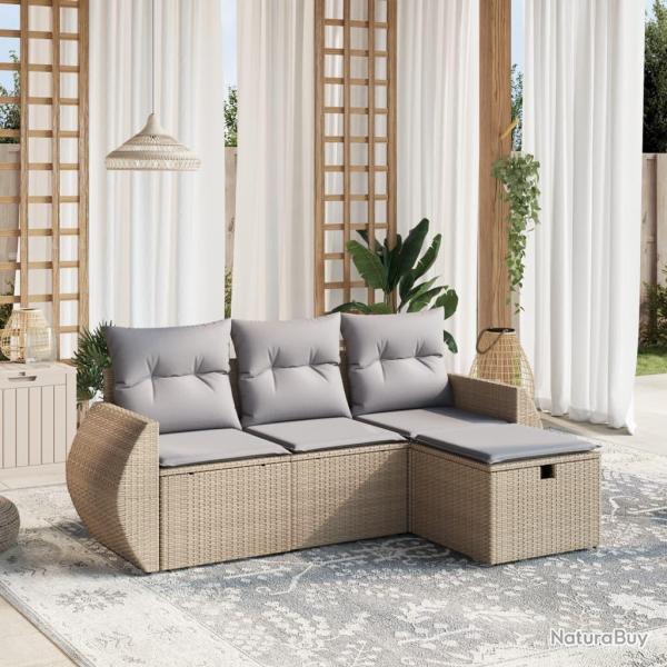 Salon de jardin avec coussins 4pcs mlange beige rsine tresse alsavelo