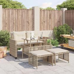 Salon de jardin avec coussins 4 pcs beige r&eacute;sine tress&eacute;e verre