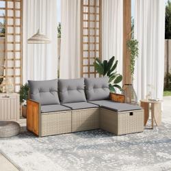 Salon de jardin avec coussins 4pcs m&eacute;lange beige r&eacute;sine tress&eacute;e