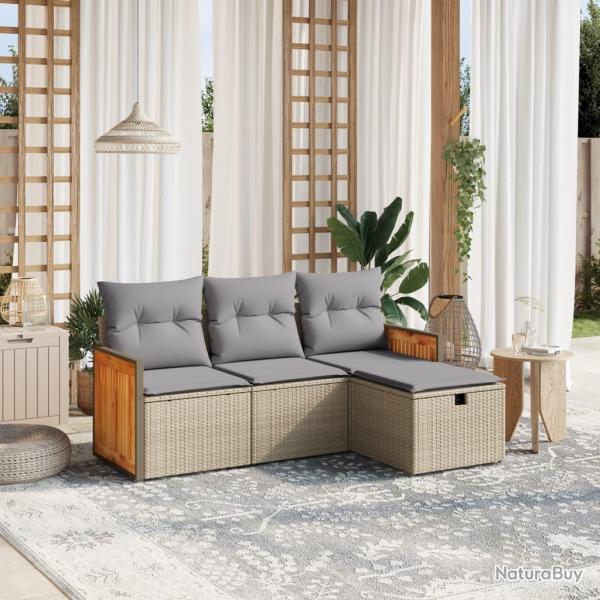 Salon de jardin avec coussins 4pcs m�lange beige r�sine tress�e