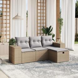 Salon de jardin avec coussins 4pcs m&eacute;lange beige r&eacute;sine tress&eacute;e