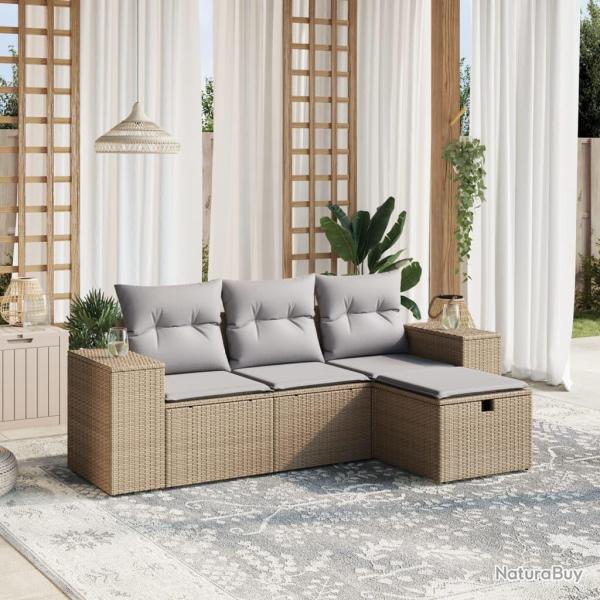 Salon de jardin avec coussins 4pcs m�lange beige r�sine tress�e alsavelo