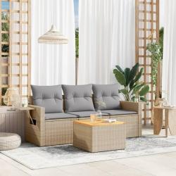 Salon de jardin avec coussins 4pcs m&eacute;lange beige r&eacute;sine tress&eacute;e