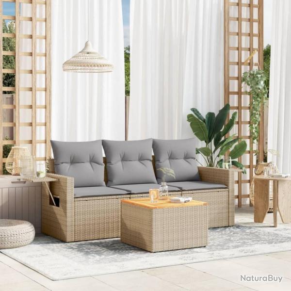 Salon de jardin avec coussins 4pcs m�lange beige r�sine tress�e