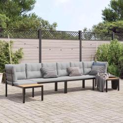 Salon de jardin avec coussins 4 pcs noir acier enduit de poudre alsavelo