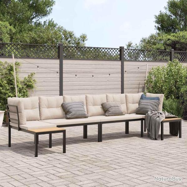 Salon de jardin avec coussins 4 pcs noir acier enduit de poudre alsavelo