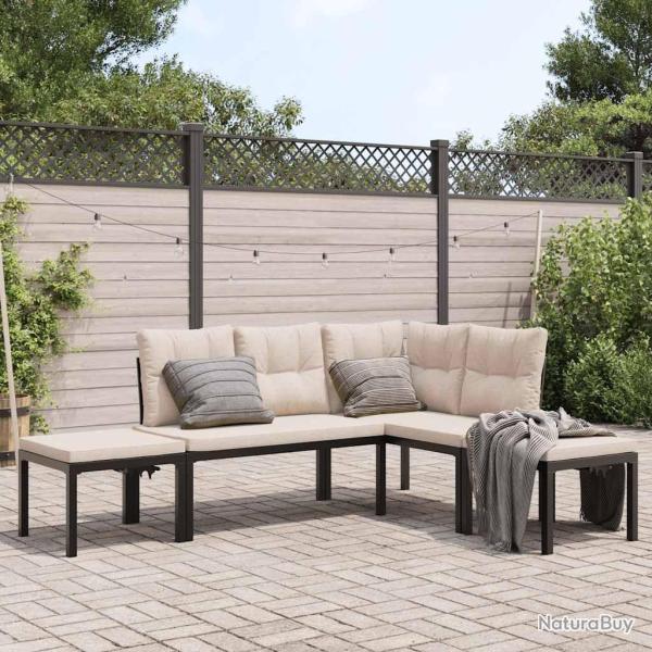 Salon de jardin avec coussins 4 pcs noir acier enduit de poudre alsavelo