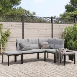 Salon de jardin avec coussins 4 pcs noir acier enduit de poudre
