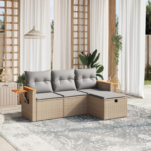 Salon de jardin avec coussins 4pcs m�lange beige r�sine tress�e