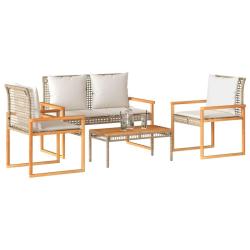 Salon de jardin avec coussins 4pcs m&eacute;lange beige r&eacute;sine tress&eacute;e