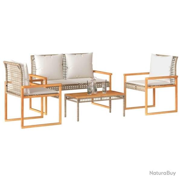 Salon de jardin avec coussins 4pcs mlange beige rsine tresse alsavelo