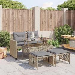 Salon de jardin avec coussins 4 pcs beige r&eacute;sine tress&eacute;e verre