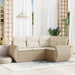 Salon de jardin avec coussins 4 pcs beige r&eacute;sine tress&eacute;e alsavelo