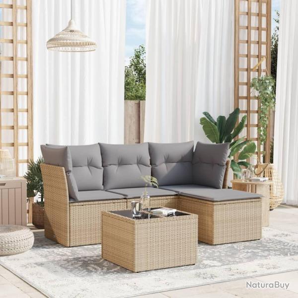 Salon de jardin avec coussins 5 pcs beige r�sine tress�e alsavelo