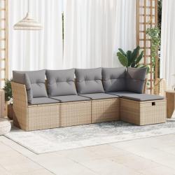 Salon de jardin avec coussins 5 pcs beige r&eacute;sine tress&eacute;e