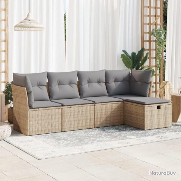 Salon de jardin avec coussins 5 pcs beige r�sine tress�e