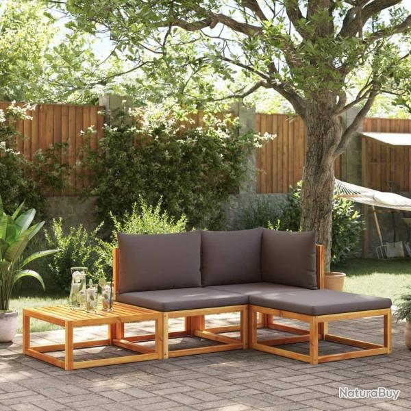 Ensemble de canap�s de jardin 4 pi�ces avec coussins en bois d'acacia et corde